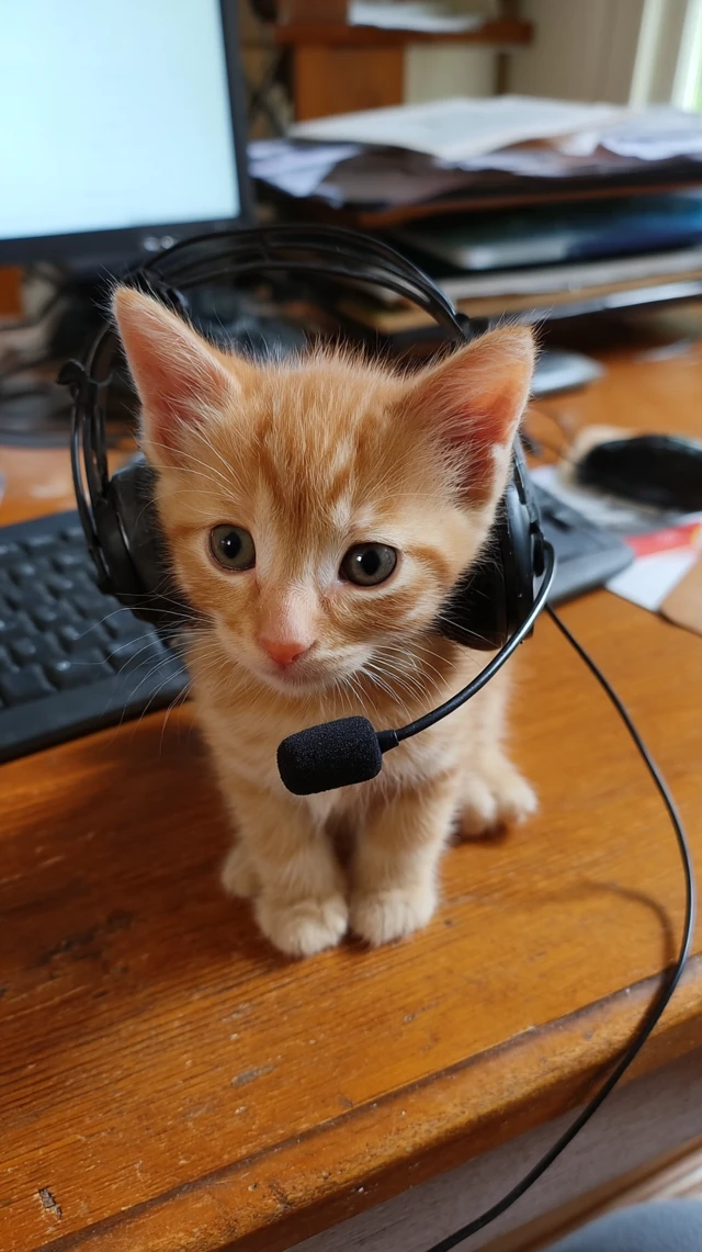 Podcast Kitten: Orange Kitten with Headset
