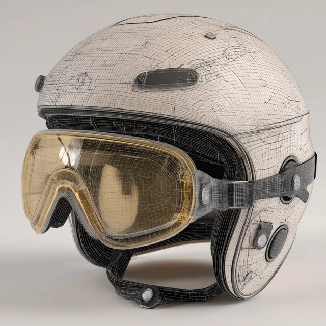 Electric Bike Helmet with VR Goggles Wireframe Draft