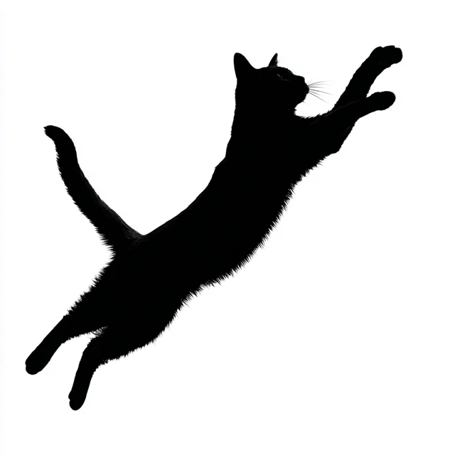 Jumping Cat Silhouette Dynamic Black Shape