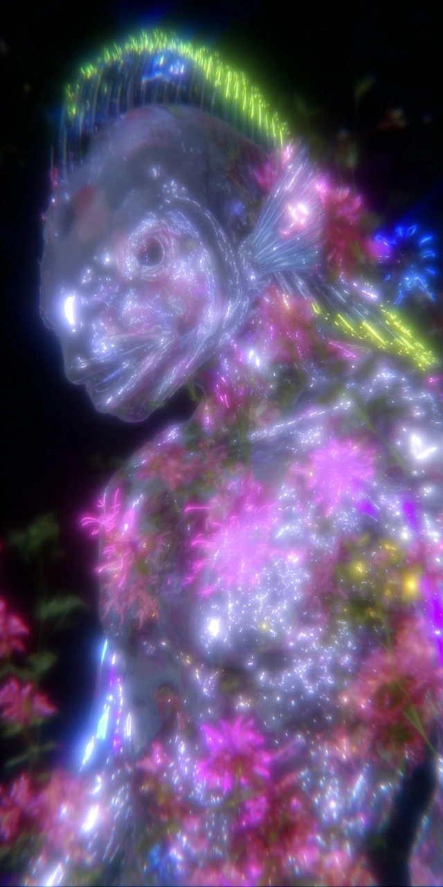 Fish Head Android Robot in Computer Terminal
