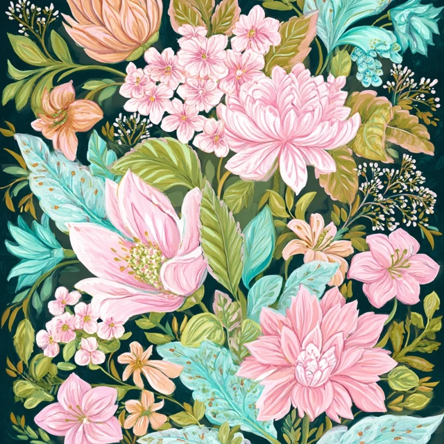 Preppy Floral Gouache Painting Lilly Pulitzer Style