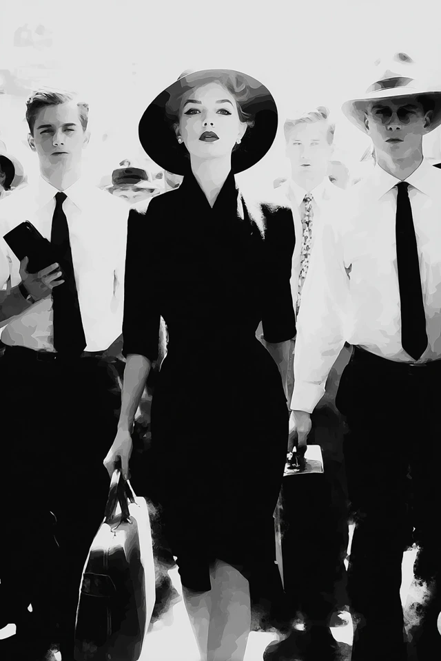 Film Noir Scene Illustration in White