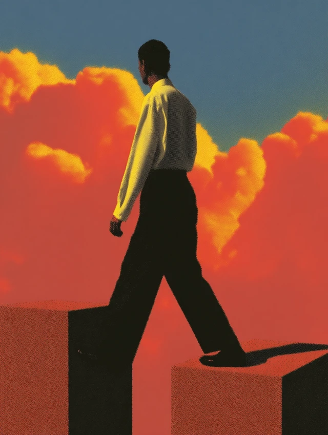 Man Walking Between Cubes Surreal 90s Aesthetic