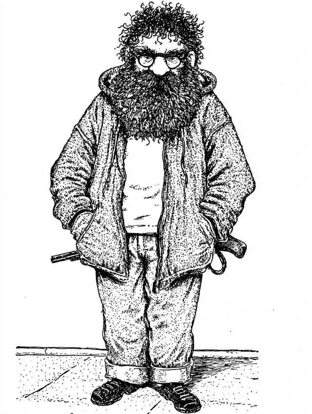 Post Apocalyptic Scavenger Stippled Ink Drawing
