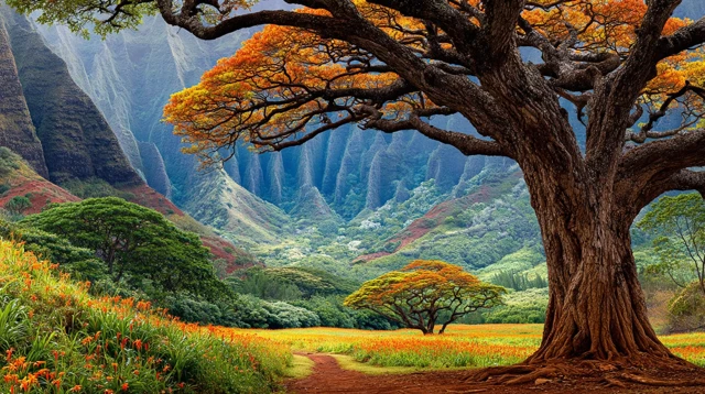 Beautiful Landscape Exotic Tree with Rich Colors