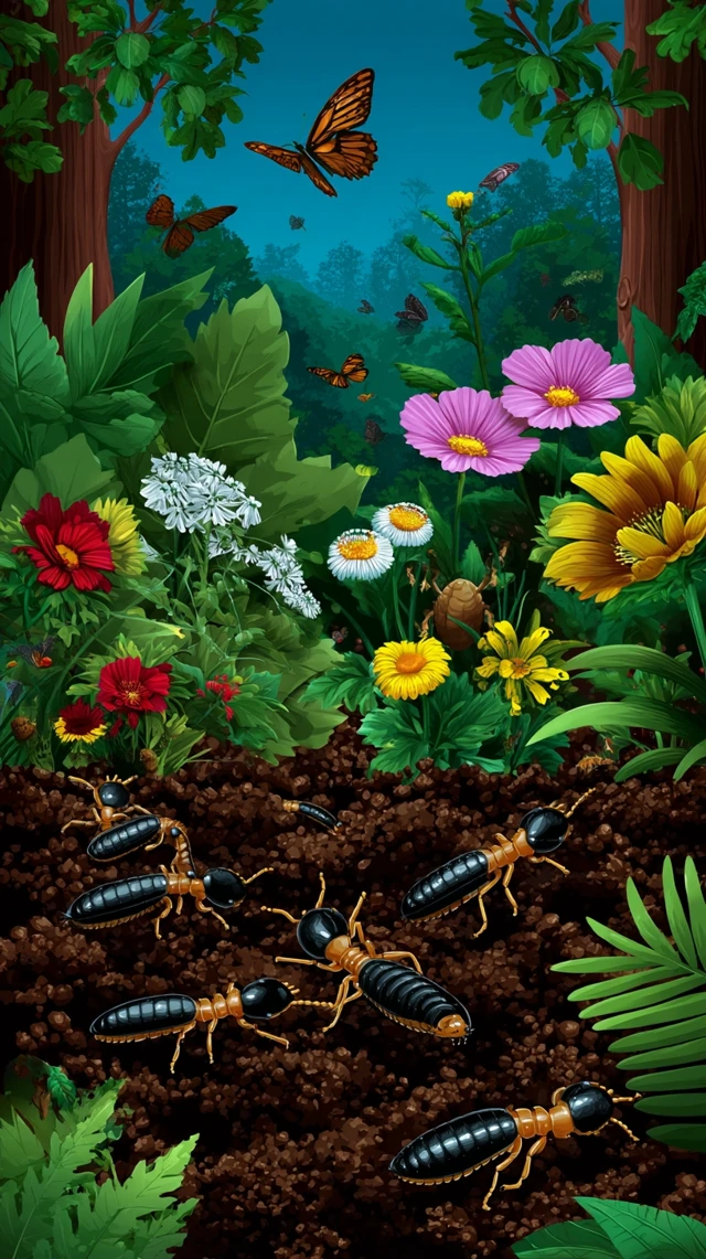 Garden Scene Termites Foraging Illustration