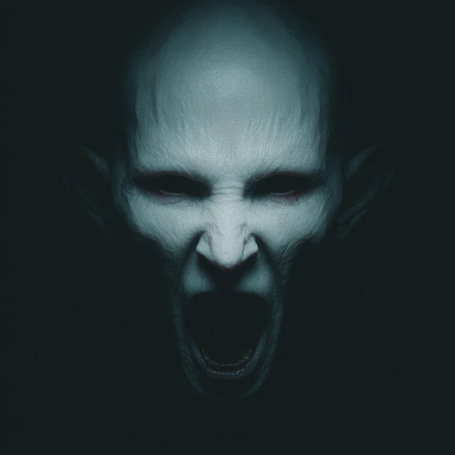 Screaming Horror Head with Black Eyes