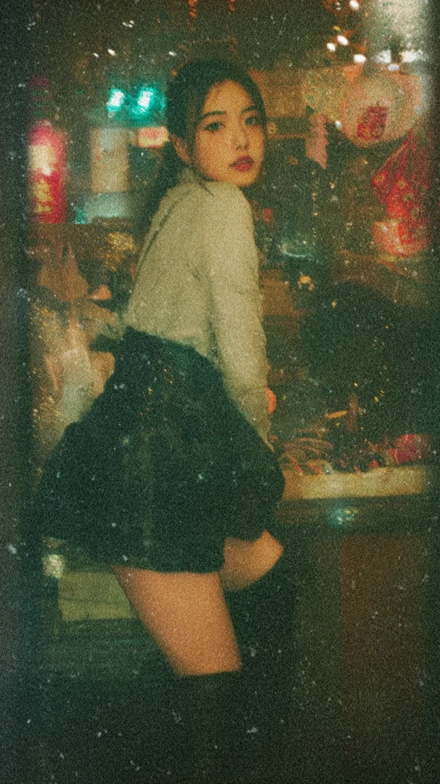 Asian Woman in Retro Chinese Costume Downtown