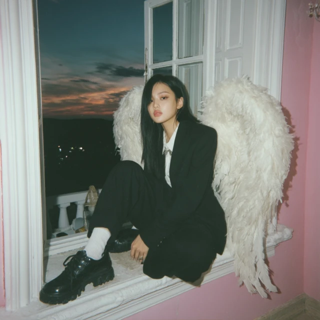 Angel Girl Black Suit Polaroid Photography