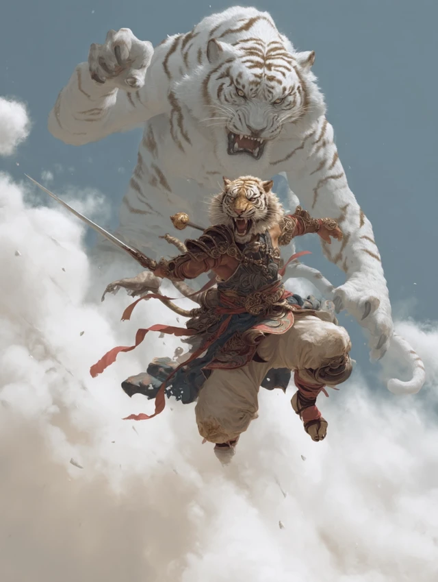 Tiger Warrior vs Cloud God Epic Fantasy Battle