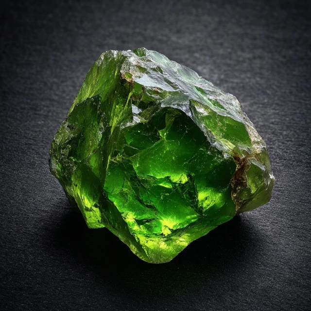 Raw Green Gemstone on Black Background
