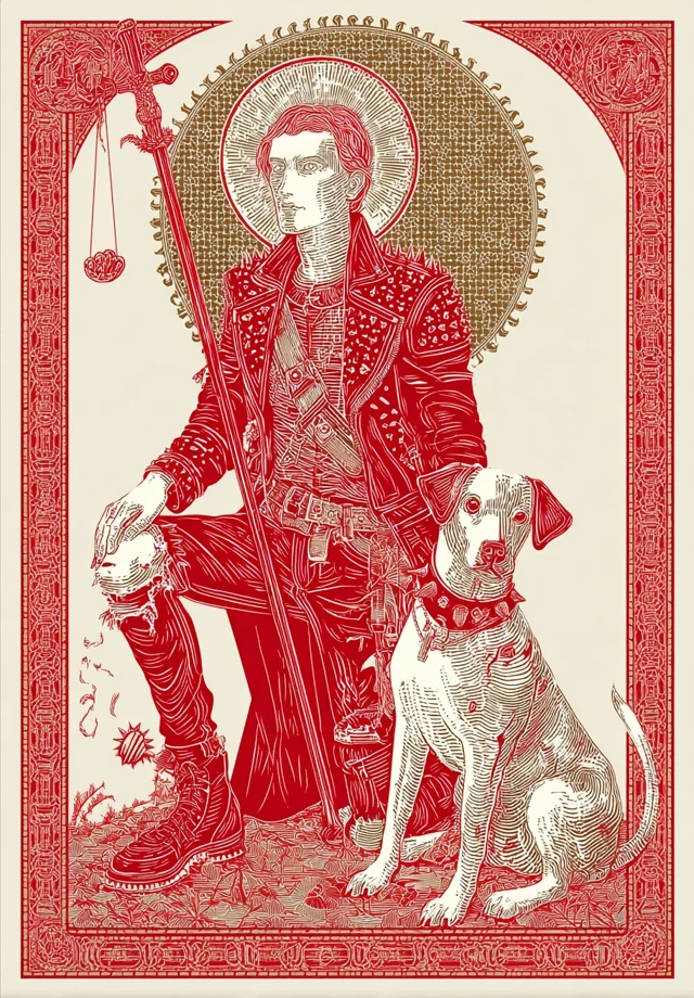 Saint Rocco Punk Iconography Red and Gold Illustration