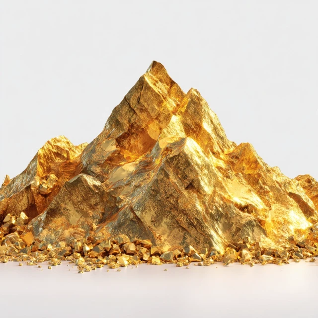 Golden Mountain 3D Render Gold Nuggets Crystals