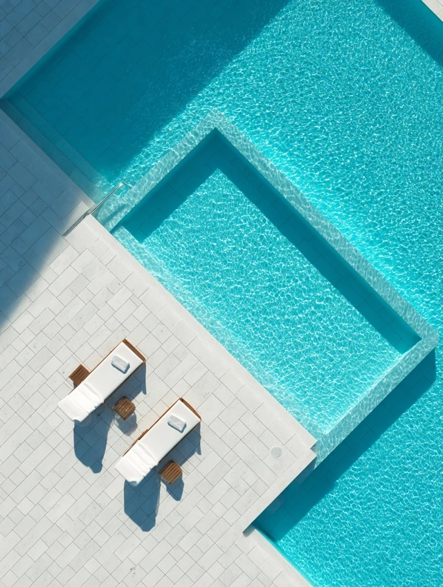 Elegant Pool Top Down View Sun Loungers