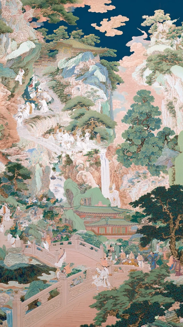 Mucha-Style Dunhuang Mural: Detailed Art and Chinese Landscape