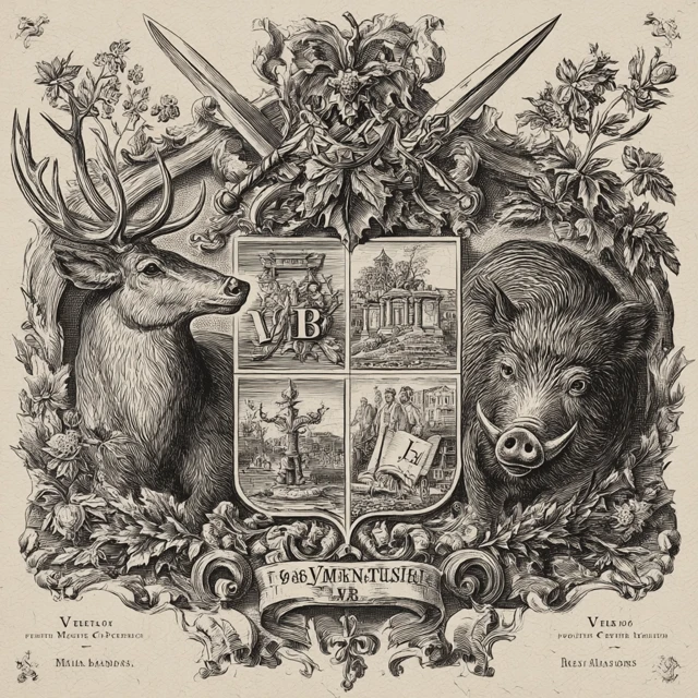 Heraldic Coat of Arms Detailed Engraving Illustration