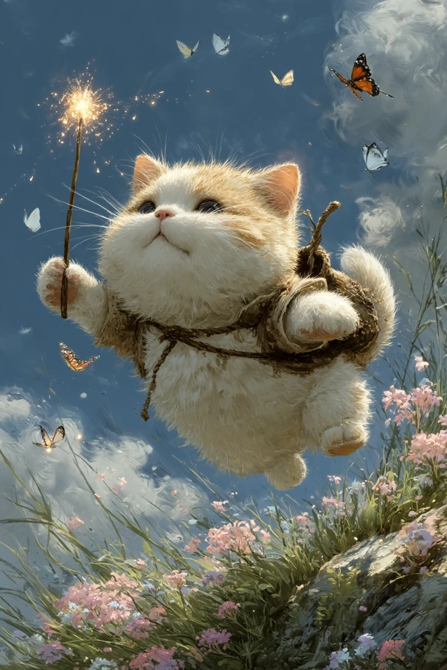 Fantasy Kitten in a Meadow