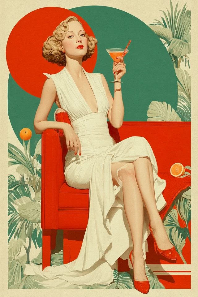Art Deco Glamour: Retro Woman with Martini