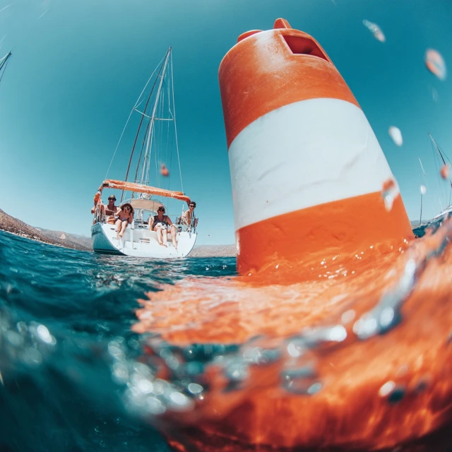 Summer Sea Scene Buoy Yacht Family Fisheye
