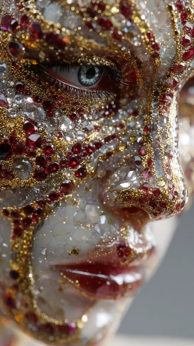 Glass Woman Face with Precious Stone Details