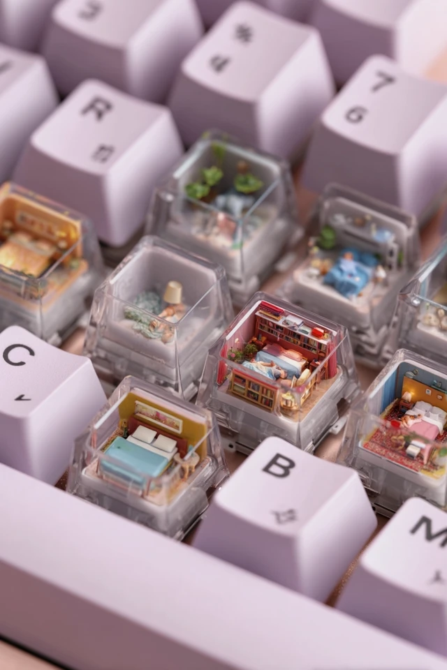Miniature Bedrooms Inside Keyboard Keycaps