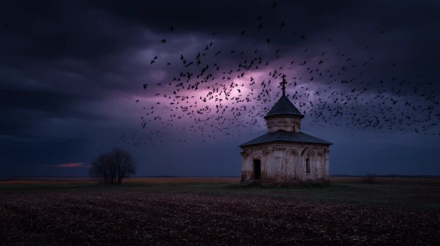 Lonely Church Storm Crow Field