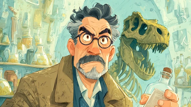 Paleontologist and T Rex Cartoon Illustration