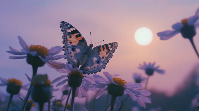 Butterfly on Flower Moon Cinematic Shot