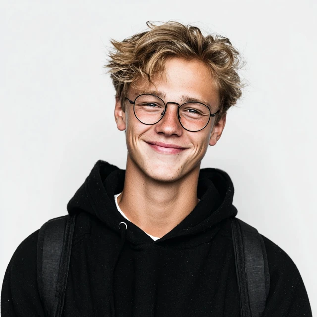 Smiling European Teenager with Glasses