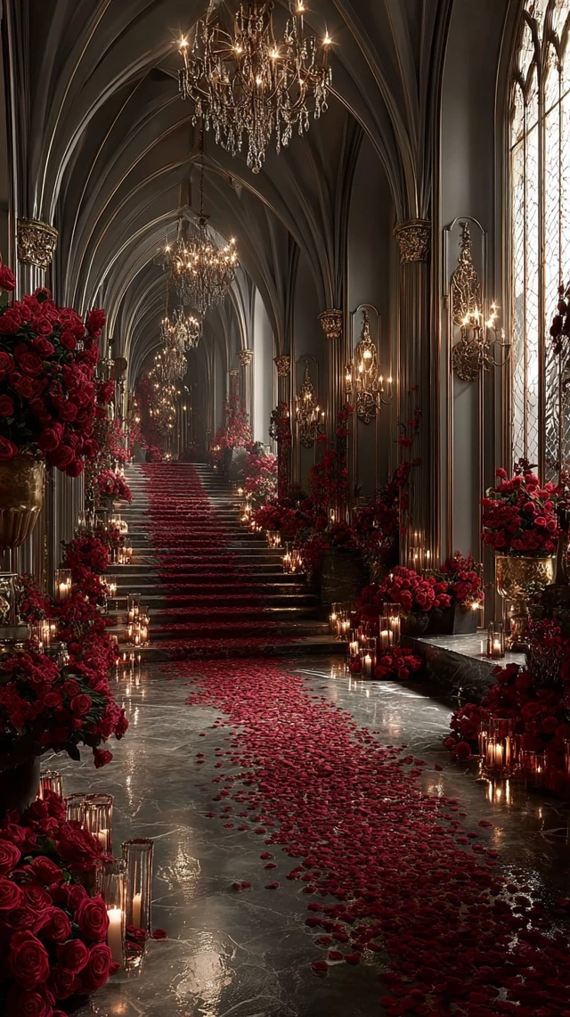 Castle Interior Roses and Gold Details