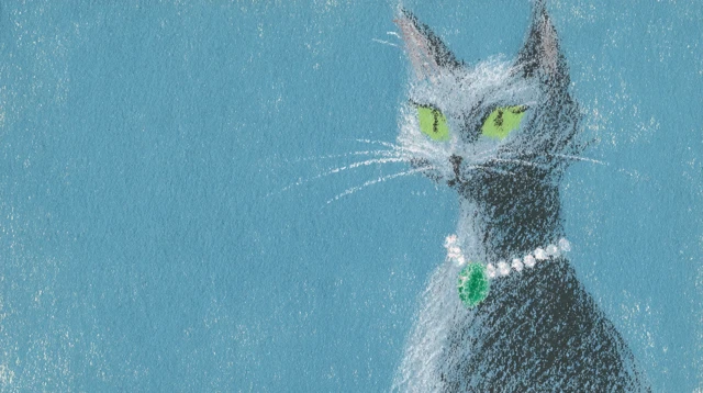 Glamorous Gray Cat with Emerald Eyes Vintage Illustration
