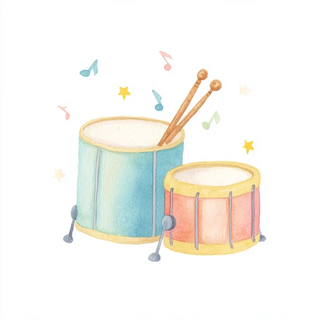 Cute Watercolor Drums Illustration for Kids