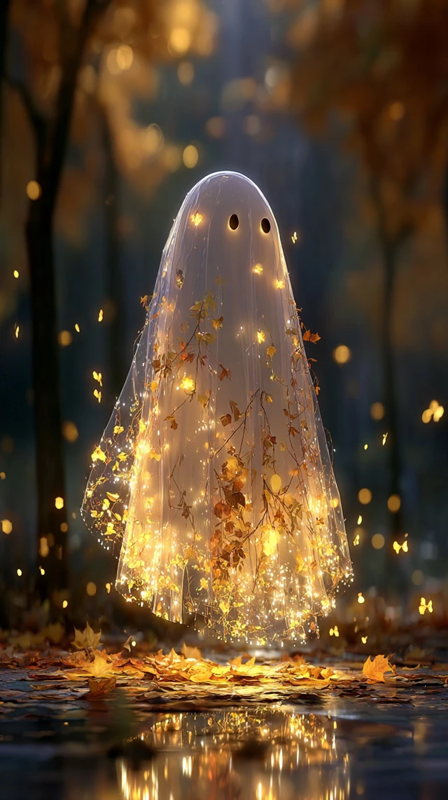 Glowing Ghost in Autumn Forest Fairytale