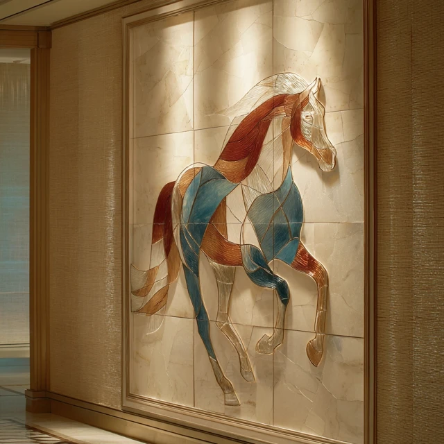 Elegant Glass Horse Wall Art for Luxury Hotel Lobby