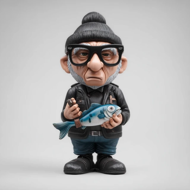 Adorable Gnome Figurine Holding Fish 3D Render
