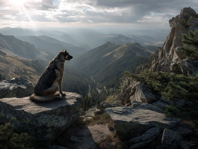 Dog in the Mountains Majestic Scenery