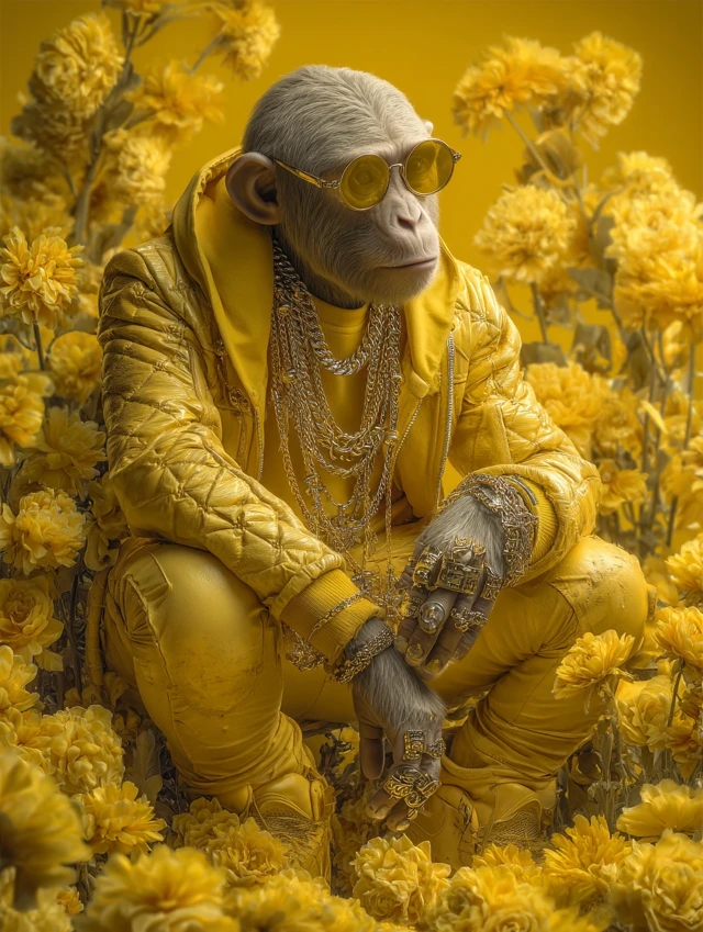 Stylish Monkey Hip Hop Streetwear Yellow Floral