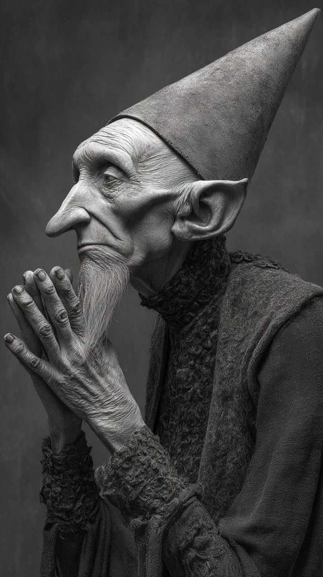 Elderly Gnome Portrait Dark Fantasy Beksinski Style