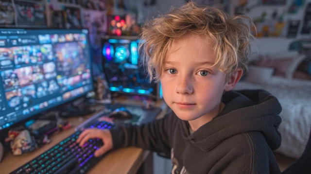 Young Boy Playing Roblox on Gaming PC