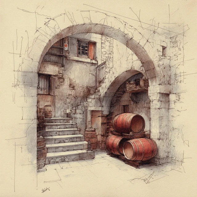Wine Cellar Sketch 16th Century Italy