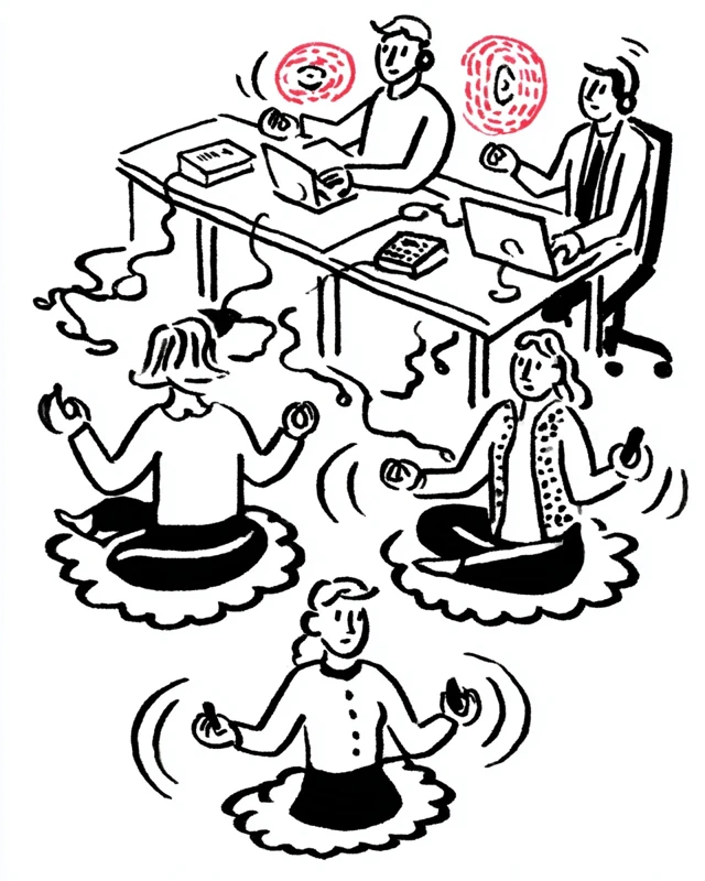 Meditating Call Center Surreal Cartoon