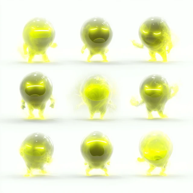 Cute Glowing Orb Character Emotions and Poses