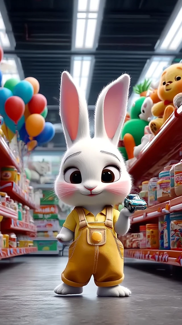 Cute Bunny Rabbit Holding Toy Car