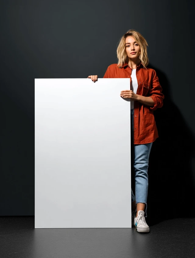 Woman with Poster Blank Space For Your Design