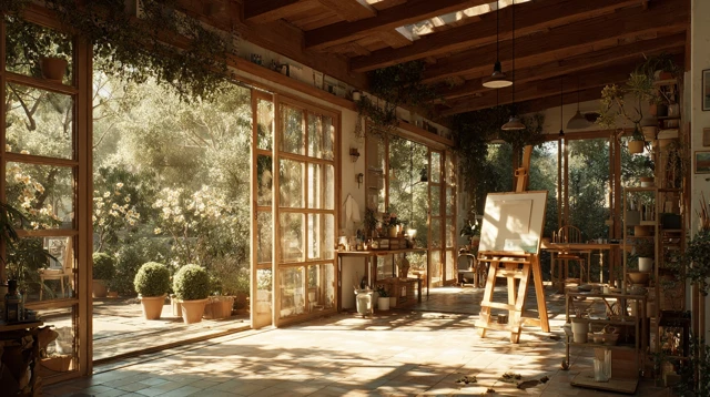 Cozy Art Studio with Garden View