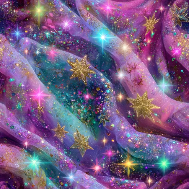 Magical Sparkling Starry Fabric Lisa Frank Inspired