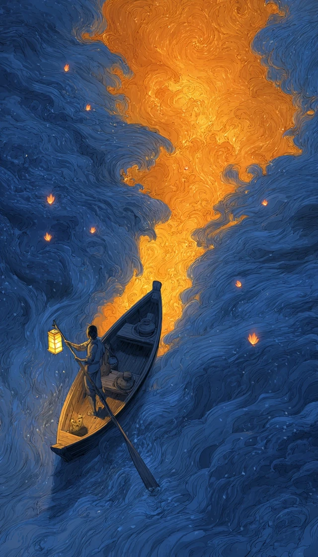 Flame and Water Boatman in a Storm