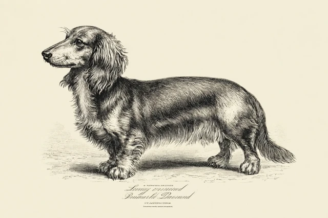 Vintage Longhaired Dachshund Illustration