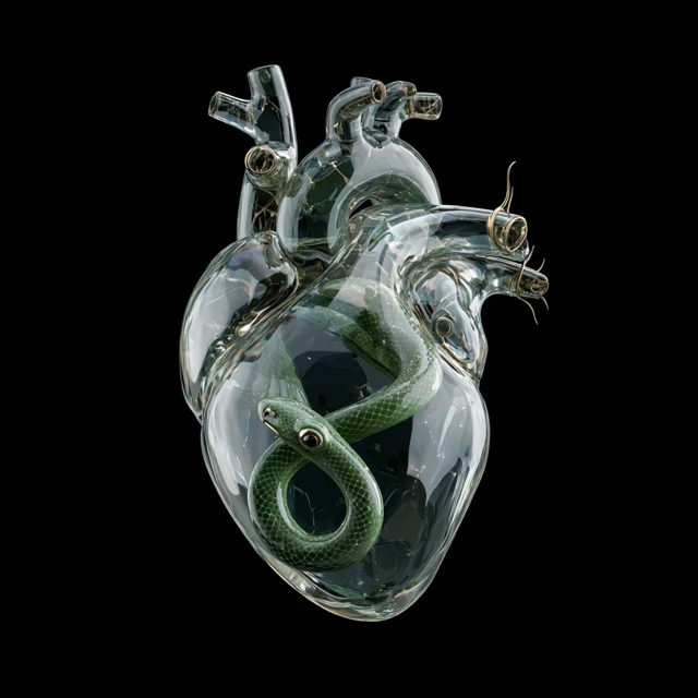 Crystal Heart and Jade Serpent Surreal Art