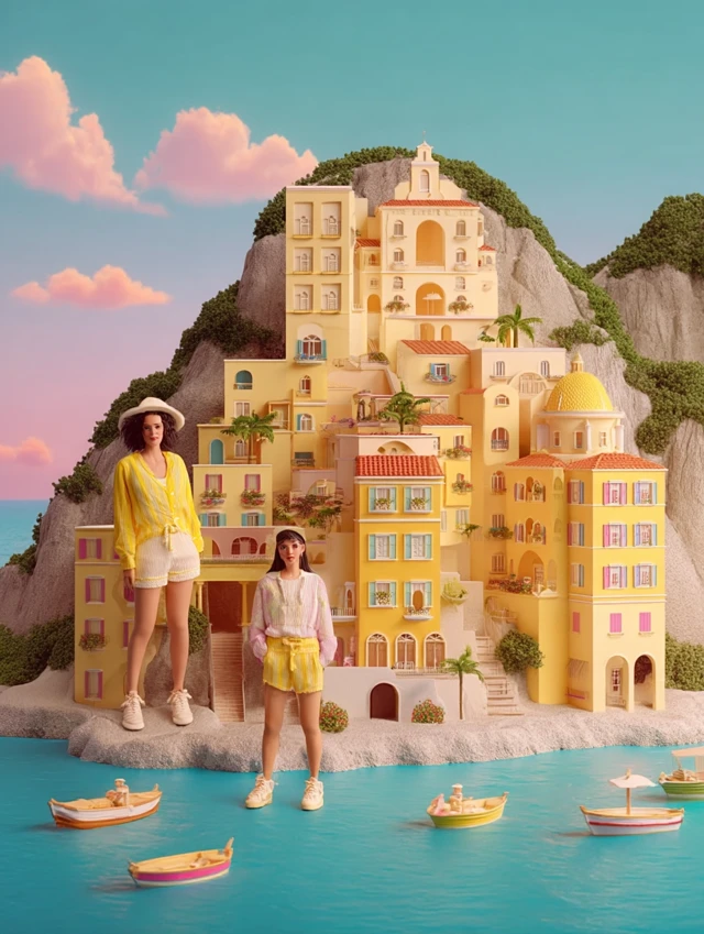 Amalfi Coast in Toy Cartoon Style Pastel Colors